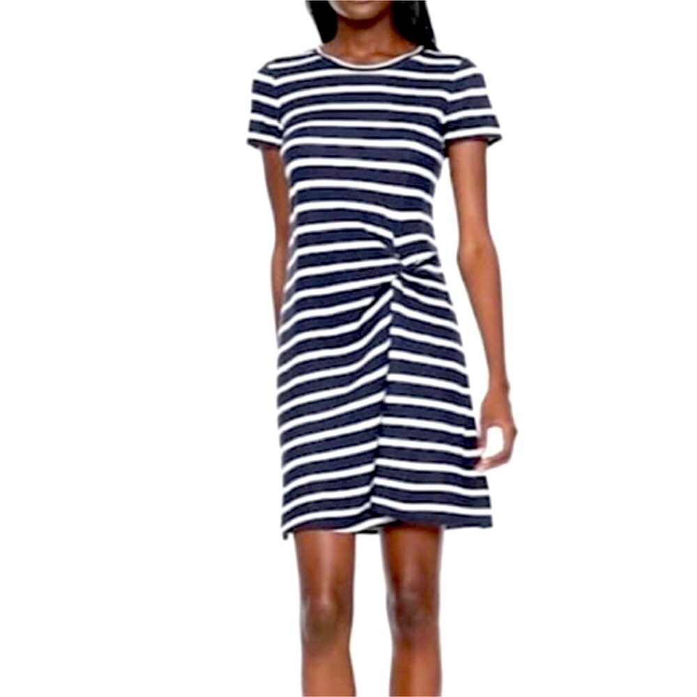 Banana Republic Twist Knot navy and white striped short sleeved dress S Tall